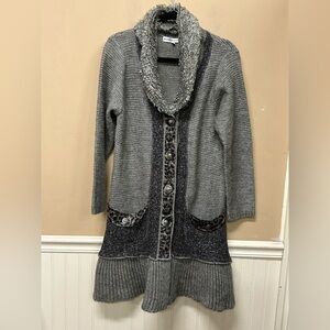 Nicole Alexander Wool Blend Gray Brown Art To Wear Cardigan Sweater Size M NWOT